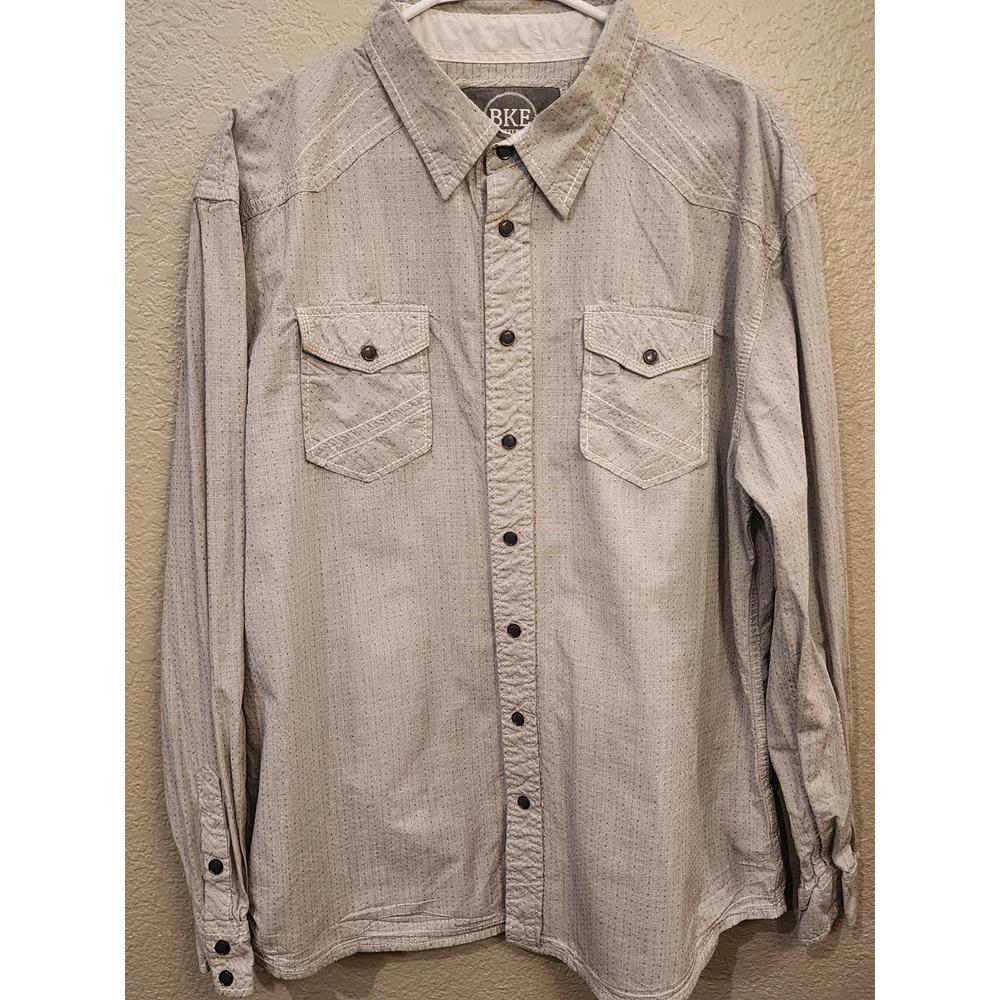 Buckle Men's BKE Pearl Snap Button-Up Shirt, Size XL, Athletic Fit, Casual, Gray